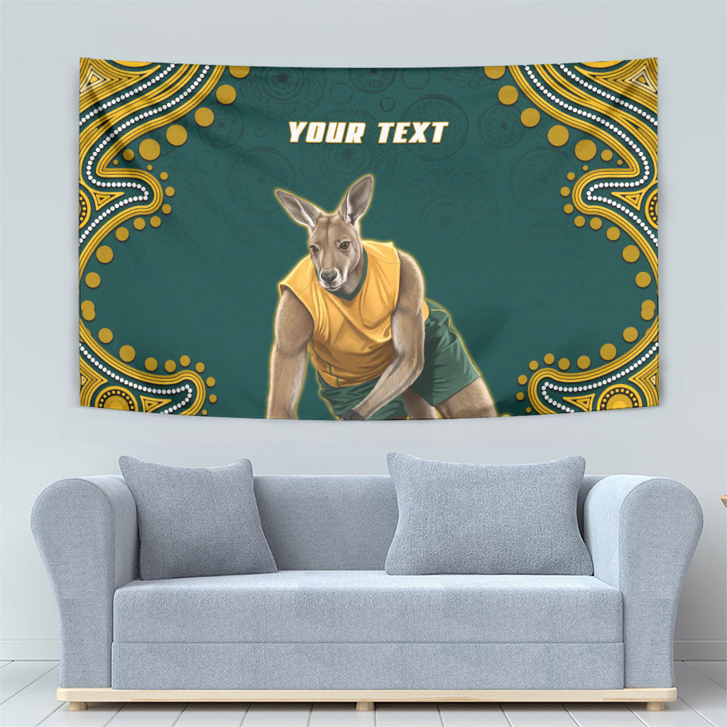 Personalized Kookaburras Field Hockey Kangaroo Tapestry Indigenous Australian Dot Art Style In Green And Gold