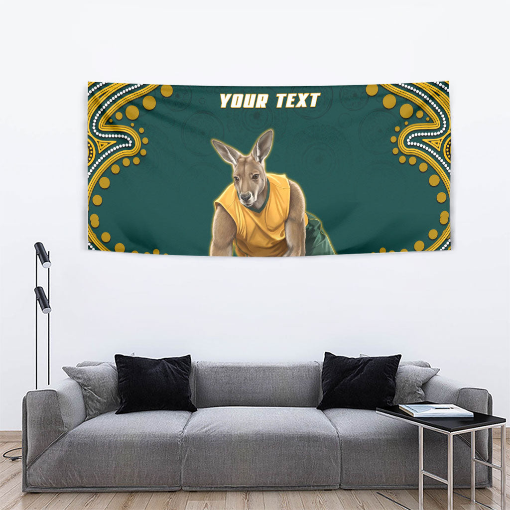 Personalized Kookaburras Field Hockey Kangaroo Tapestry Indigenous Australian Dot Art Style In Green And Gold