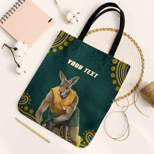 Personalized Kookaburras Field Hockey Kangaroo Tote Bag Indigenous Australian Dot Art Style In Green And Gold