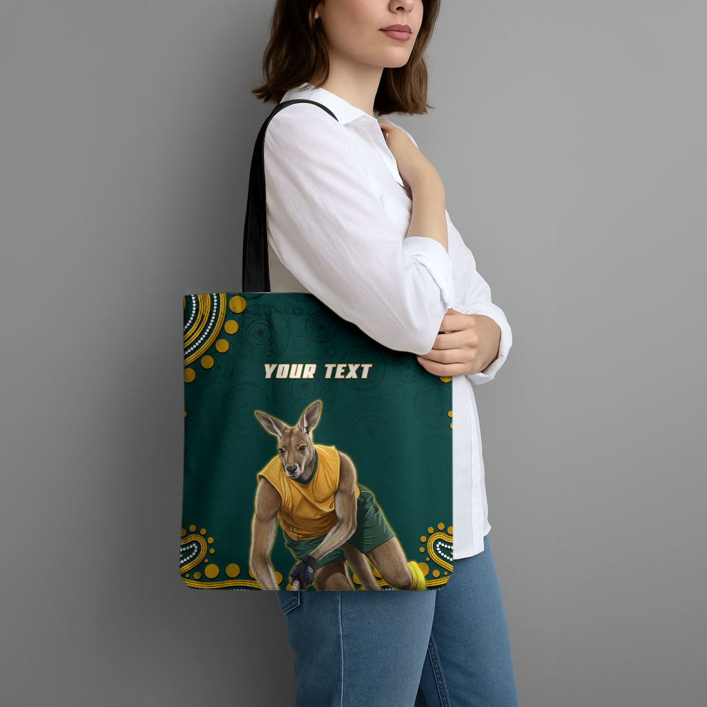 Personalized Kookaburras Field Hockey Kangaroo Tote Bag Indigenous Australian Dot Art Style In Green And Gold