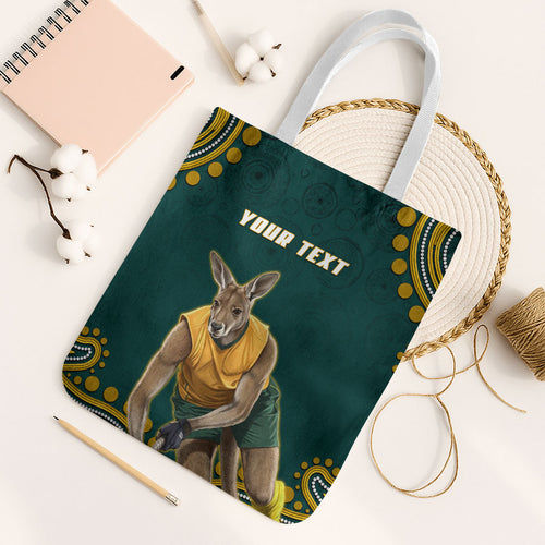 Personalized Kookaburras Field Hockey Kangaroo Tote Bag Indigenous Australian Dot Art Style In Green And Gold