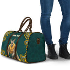 Personalized Kookaburras Field Hockey Kangaroo Travel Bag Indigenous Australian Dot Art Style In Green And Gold