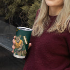 Personalized Kookaburras Field Hockey Kangaroo Tumbler Cup Indigenous Australian Dot Art Style In Green And Gold