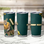 Personalized Kookaburras Field Hockey Kangaroo Tumbler Cup Indigenous Australian Dot Art Style In Green And Gold