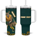 Personalized Kookaburras Field Hockey Kangaroo Tumbler With Handle Indigenous Australian Dot Art Style In Green And Gold