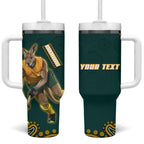 Personalized Kookaburras Field Hockey Kangaroo Tumbler With Handle Indigenous Australian Dot Art Style In Green And Gold