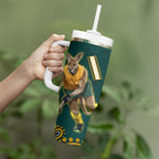 Personalized Kookaburras Field Hockey Kangaroo Tumbler With Handle Indigenous Australian Dot Art Style In Green And Gold