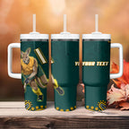 Personalized Kookaburras Field Hockey Kangaroo Tumbler With Handle Indigenous Australian Dot Art Style In Green And Gold