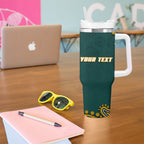 Personalized Kookaburras Field Hockey Kangaroo Tumbler With Handle Indigenous Australian Dot Art Style In Green And Gold