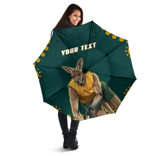 Personalized Kookaburras Field Hockey Kangaroo Umbrella Indigenous Australian Dot Art Style In Green And Gold