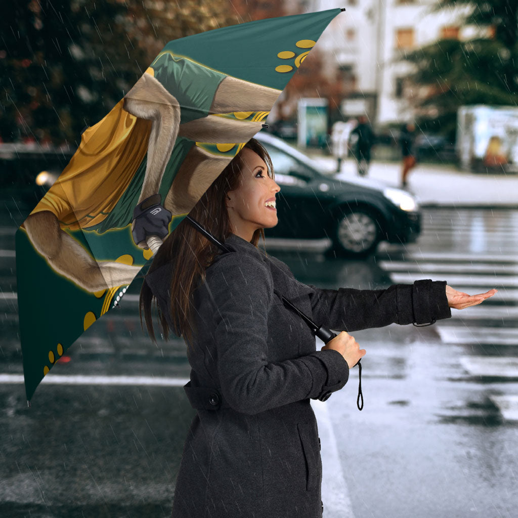 Personalized Kookaburras Field Hockey Kangaroo Umbrella Indigenous Australian Dot Art Style In Green And Gold