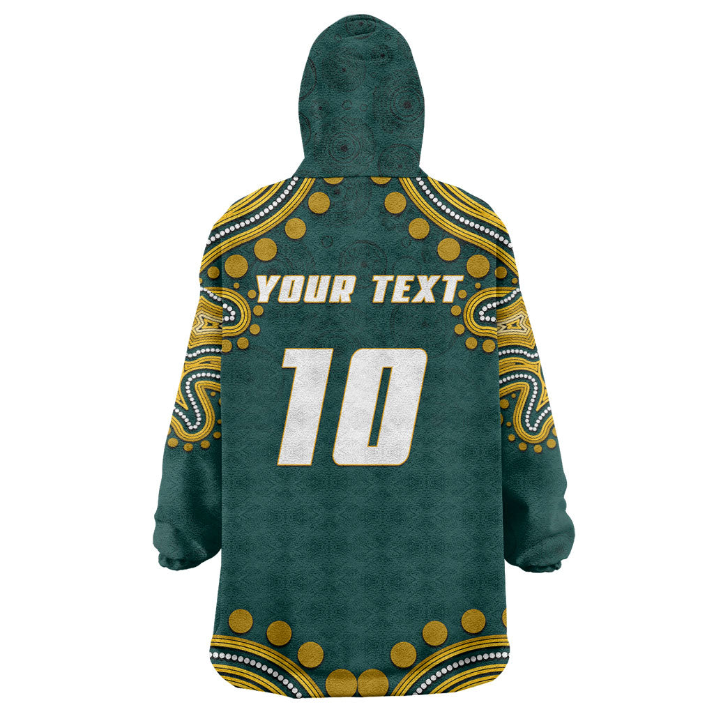 Personalized Kookaburras Field Hockey Kangaroo Wearable Blanket Hoodie Indigenous Australian Dot Art Style In Green And Gold
