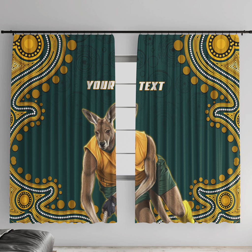 Personalized Kookaburras Field Hockey Kangaroo Window Curtain Indigenous Australian Dot Art Style In Green And Gold