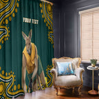 Personalized Kookaburras Field Hockey Kangaroo Window Curtain Indigenous Australian Dot Art Style In Green And Gold