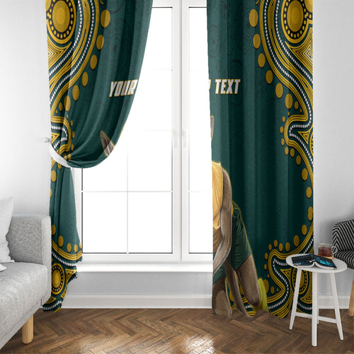 Personalized Kookaburras Field Hockey Kangaroo Window Curtain Indigenous Australian Dot Art Style In Green And Gold