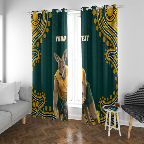 Personalized Kookaburras Field Hockey Kangaroo Window Curtain Indigenous Australian Dot Art Style In Green And Gold