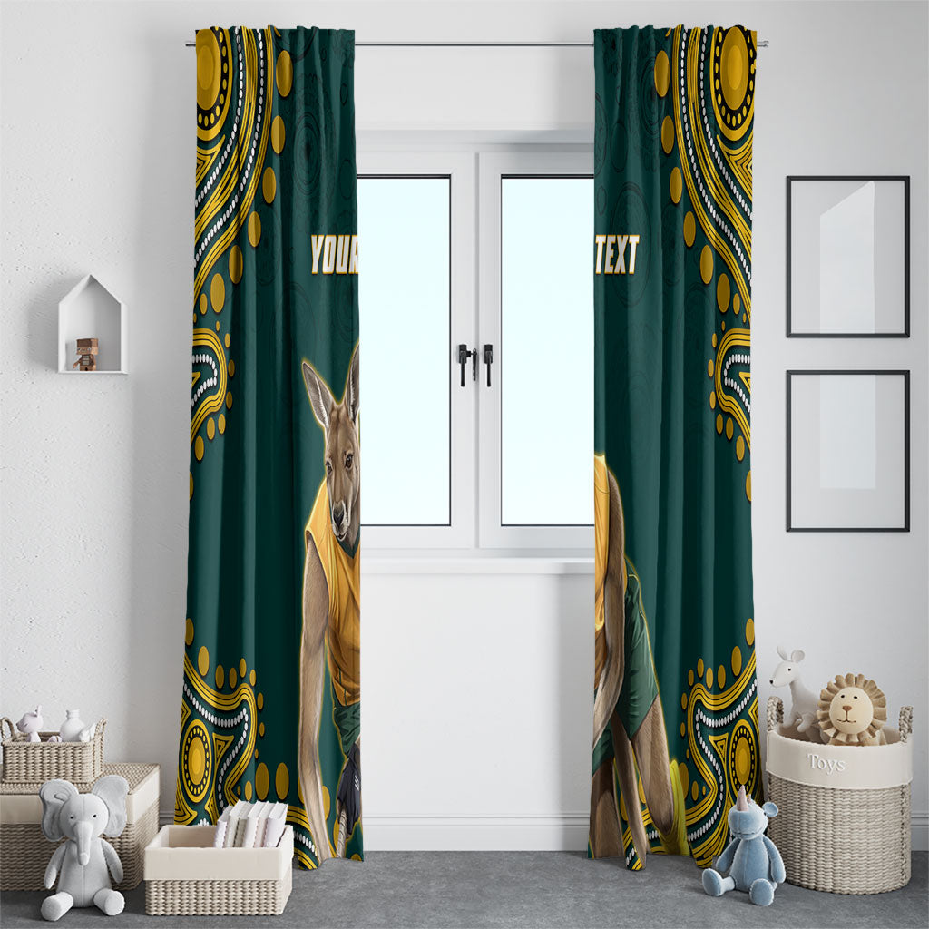 Personalized Kookaburras Field Hockey Kangaroo Window Curtain Indigenous Australian Dot Art Style In Green And Gold