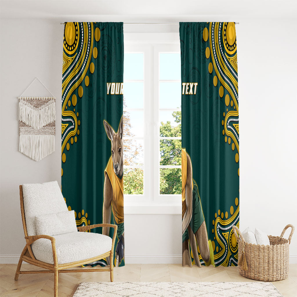 Personalized Kookaburras Field Hockey Kangaroo Window Curtain Indigenous Australian Dot Art Style In Green And Gold