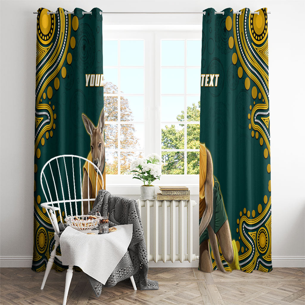 Personalized Kookaburras Field Hockey Kangaroo Window Curtain Indigenous Australian Dot Art Style In Green And Gold