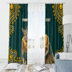 Personalized Kookaburras Field Hockey Kangaroo Window Curtain Indigenous Australian Dot Art Style In Green And Gold