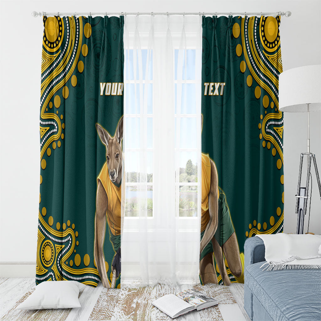 Personalized Kookaburras Field Hockey Kangaroo Window Curtain Indigenous Australian Dot Art Style In Green And Gold