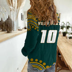 Personalized Kookaburras Field Hockey Kangaroo Women Casual Shirt Indigenous Australian Dot Art Style In Green And Gold