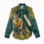 Personalized Kookaburras Field Hockey Kangaroo Women Casual Shirt Indigenous Australian Dot Art Style In Green And Gold