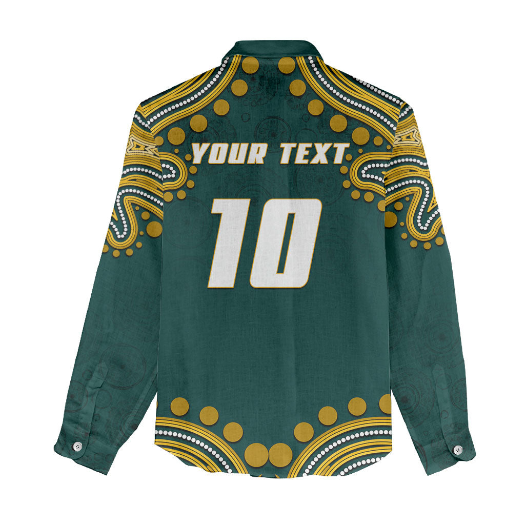 Personalized Kookaburras Field Hockey Kangaroo Women Casual Shirt Indigenous Australian Dot Art Style In Green And Gold