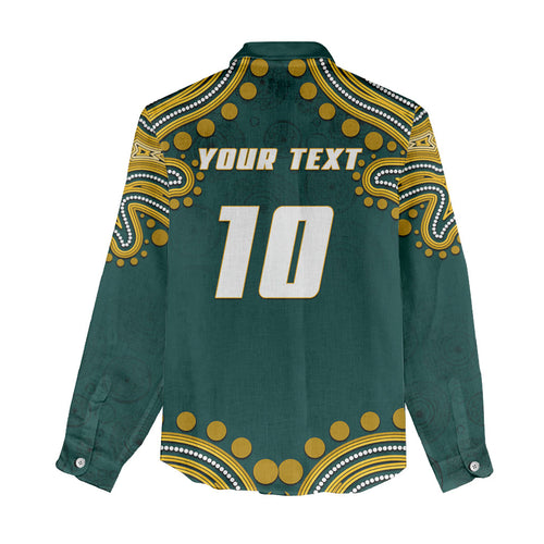 Personalized Kookaburras Field Hockey Kangaroo Women Casual Shirt Indigenous Australian Dot Art Style In Green And Gold