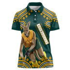 Personalized Kookaburras Field Hockey Kangaroo Women Polo Shirt Indigenous Australian Dot Art Style In Green And Gold