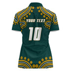 Personalized Kookaburras Field Hockey Kangaroo Women Polo Shirt Indigenous Australian Dot Art Style In Green And Gold