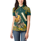 Personalized Kookaburras Field Hockey Kangaroo Women Polo Shirt Indigenous Australian Dot Art Style In Green And Gold