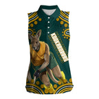 Personalized Kookaburras Field Hockey Kangaroo Women Sleeveless Polo Shirt Indigenous Australian Dot Art Style In Green And Gold