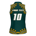 Personalized Kookaburras Field Hockey Kangaroo Women Sleeveless Polo Shirt Indigenous Australian Dot Art Style In Green And Gold