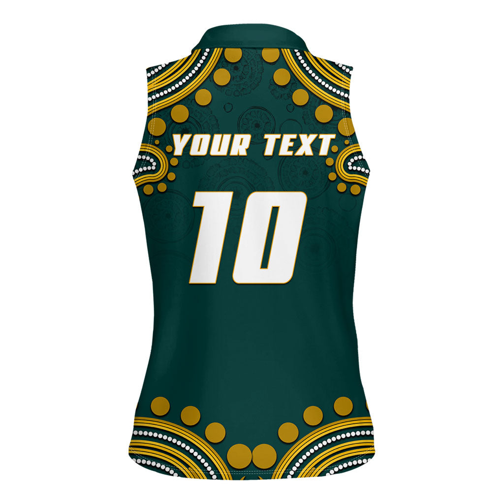 Personalized Kookaburras Field Hockey Kangaroo Women Sleeveless Polo Shirt Indigenous Australian Dot Art Style In Green And Gold