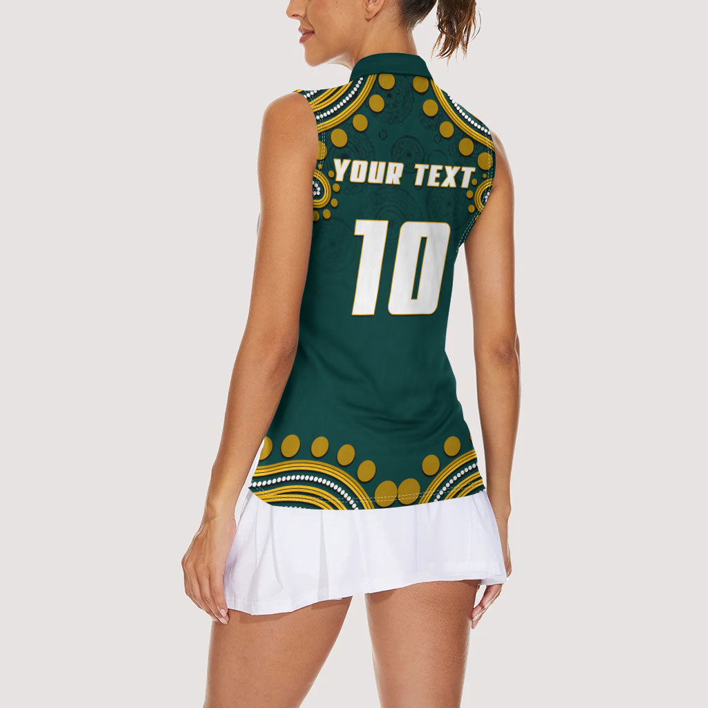 Personalized Kookaburras Field Hockey Kangaroo Women Sleeveless Polo Shirt Indigenous Australian Dot Art Style In Green And Gold
