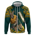 Personalized Kookaburras Field Hockey Kangaroo Zip Hoodie Indigenous Australian Dot Art Style In Green And Gold