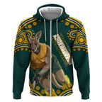 Personalized Kookaburras Field Hockey Kangaroo Zip Hoodie Indigenous Australian Dot Art Style In Green And Gold