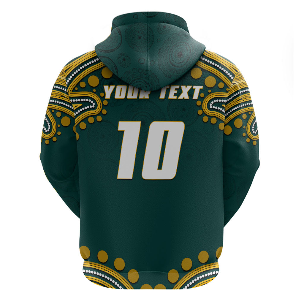 Personalized Kookaburras Field Hockey Kangaroo Zip Hoodie Indigenous Australian Dot Art Style In Green And Gold