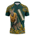 Personalized Kookaburras Field Hockey Kangaroo Zipper Polo Shirt Indigenous Australian Dot Art Style In Green And Gold