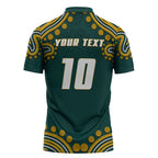 Personalized Kookaburras Field Hockey Kangaroo Zipper Polo Shirt Indigenous Australian Dot Art Style In Green And Gold