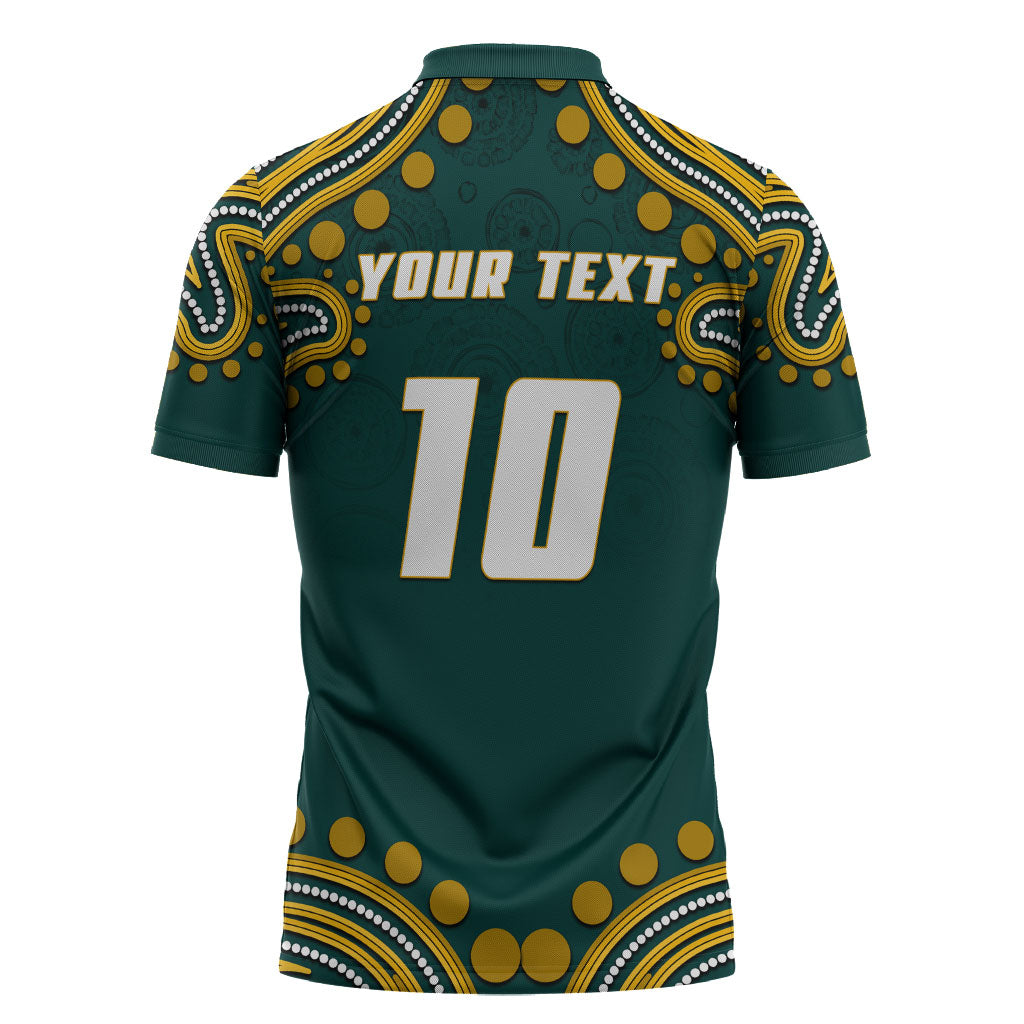 Personalized Kookaburras Field Hockey Kangaroo Zipper Polo Shirt Indigenous Australian Dot Art Style In Green And Gold