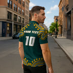 Personalized Kookaburras Field Hockey Kangaroo Zipper Polo Shirt Indigenous Australian Dot Art Style In Green And Gold