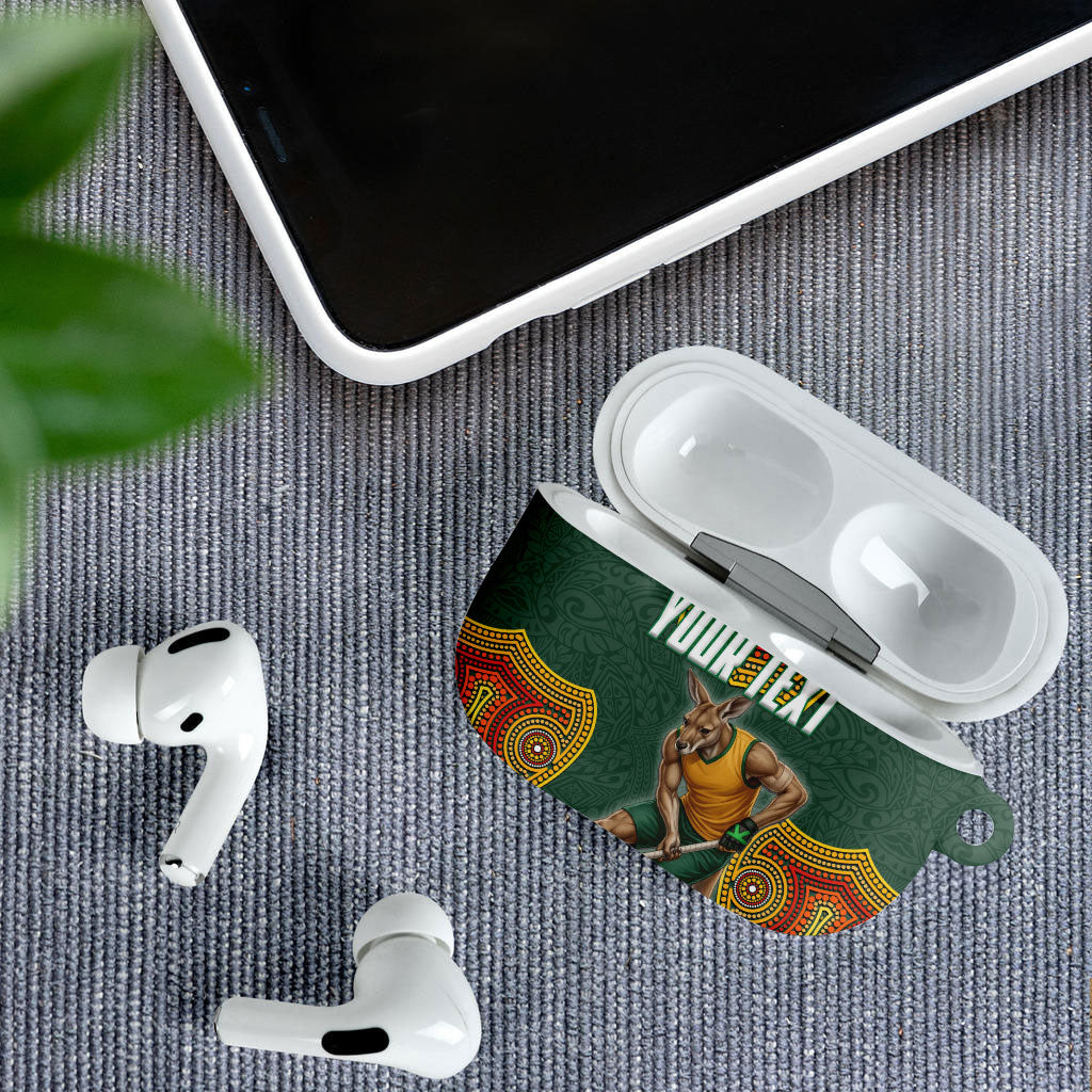 Personalized Kookaburras Field Hockey AirPods Case Kangaroo Australian Indigenous Dot Art Style With Vibrant Sun Patterns