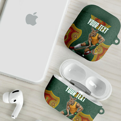 Personalized Kookaburras Field Hockey AirPods Case Kangaroo Australian Indigenous Dot Art Style With Vibrant Sun Patterns