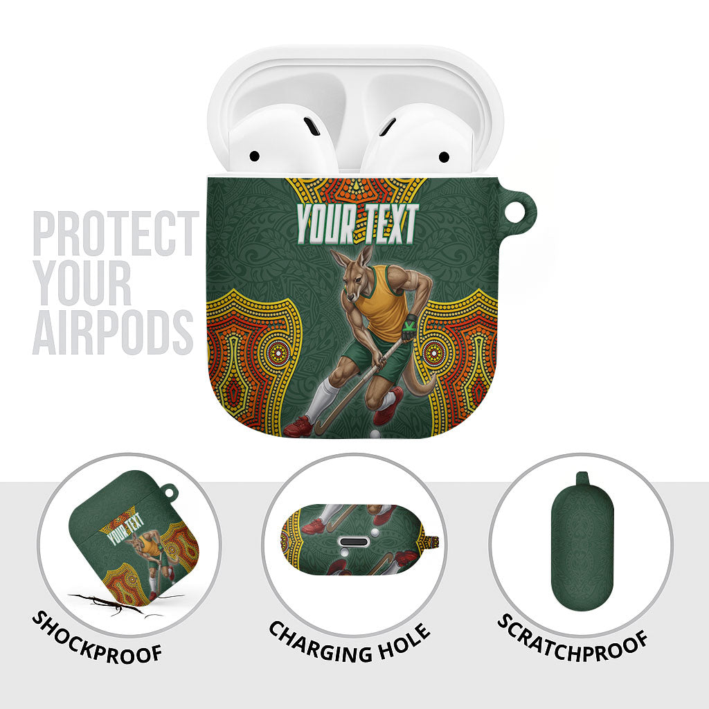 Personalized Kookaburras Field Hockey AirPods Case Kangaroo Australian Indigenous Dot Art Style With Vibrant Sun Patterns