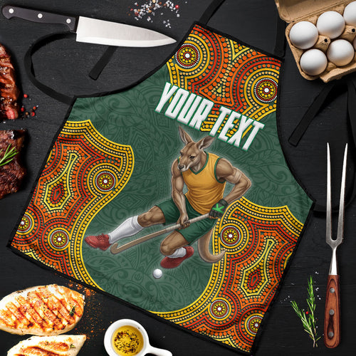Personalized Kookaburras Field Hockey Apron Kangaroo Australian Indigenous Dot Art Style With Vibrant Sun Patterns
