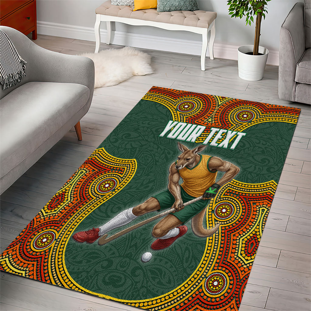 Personalized Kookaburras Field Hockey Area Rug Kangaroo Australian Indigenous Dot Art Style With Vibrant Sun Patterns