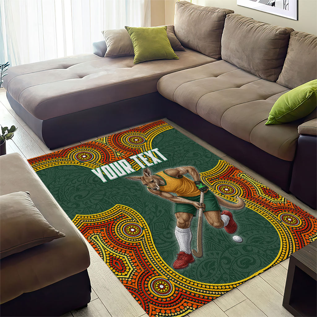 Personalized Kookaburras Field Hockey Area Rug Kangaroo Australian Indigenous Dot Art Style With Vibrant Sun Patterns