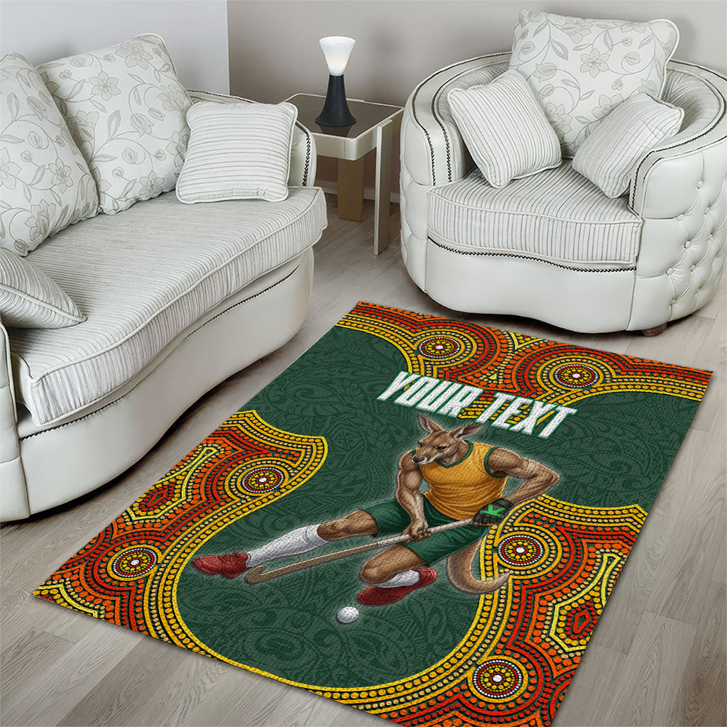 Personalized Kookaburras Field Hockey Area Rug Kangaroo Australian Indigenous Dot Art Style With Vibrant Sun Patterns